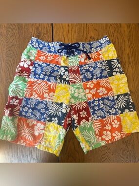 J. Crew Multicolor Floral Patchwork Swim Trunks - Blue, Red, Green, Yellow‎